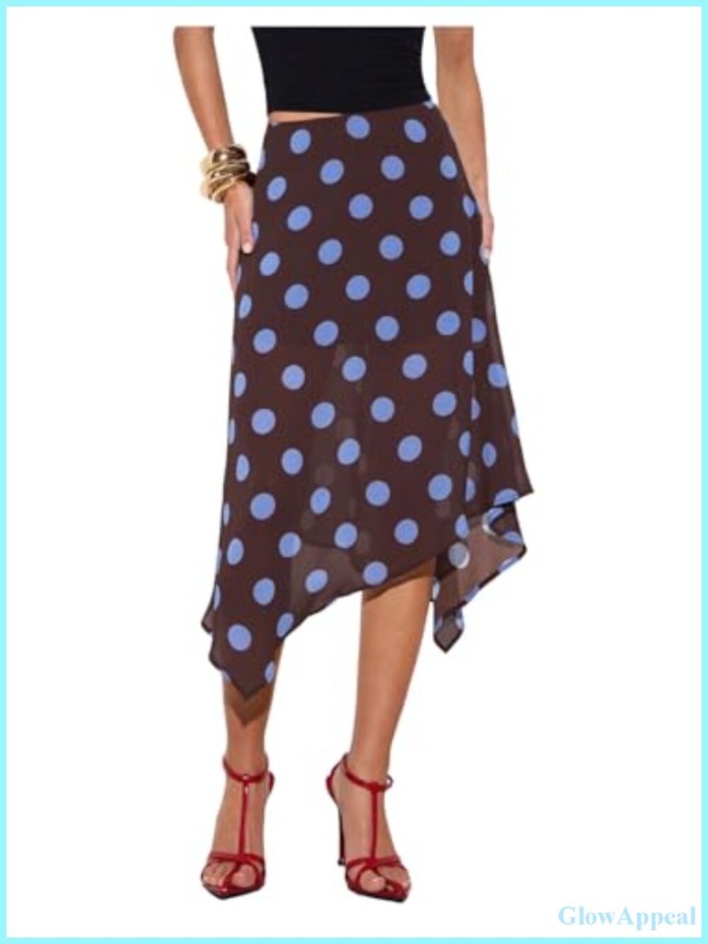Milumia Sheer Mesh Asymmetrical Polka Dots Midi Skirt A-Line Women's